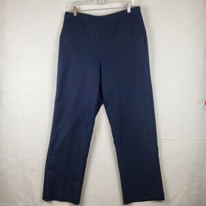 Alfred Dunner Women Navy Blue Polyester Straight Leg Elastic Waist Pants Size 14
